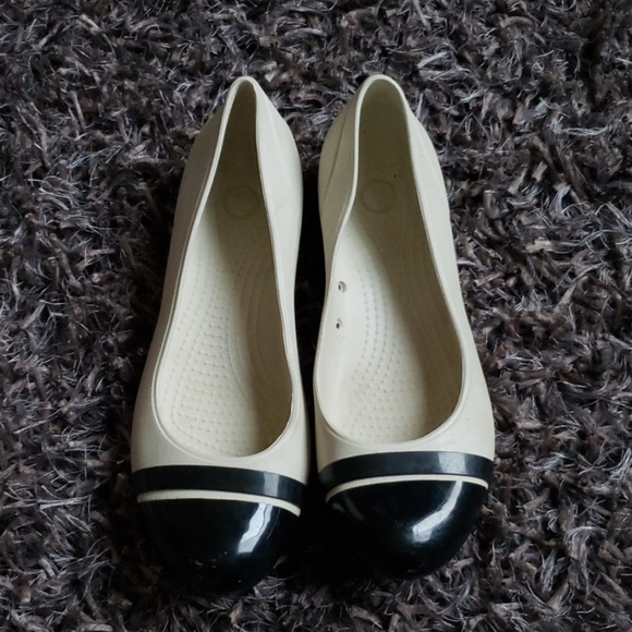 cream and black flats